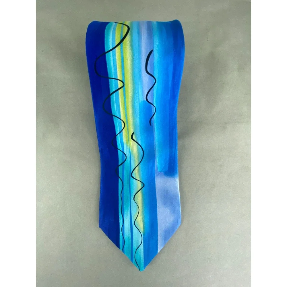J. Garcia Mens Abstract Silk Tie‎ Blue Teal Artsy Abstract Palm Beach 57.5